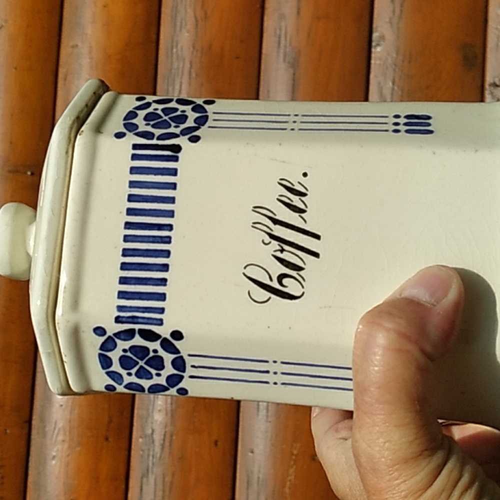 ☕ Vintage German Porcelain Coffee Canister Rare Beautiful  DESERVES JOY 🔜